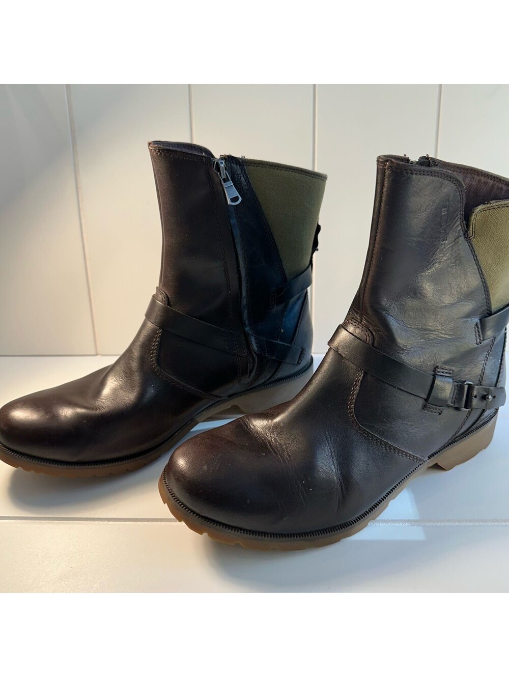 Teva De La Vina Low Brown Leather Ankle Moto Boots Size 9 Waterproof